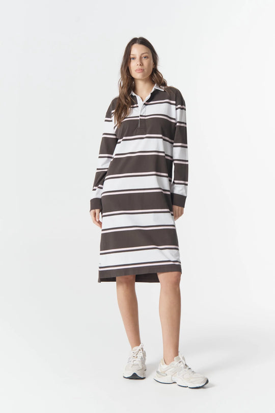 C1644-58-W26 The Go To Rugby Dress - Chocolate Torte/Pink