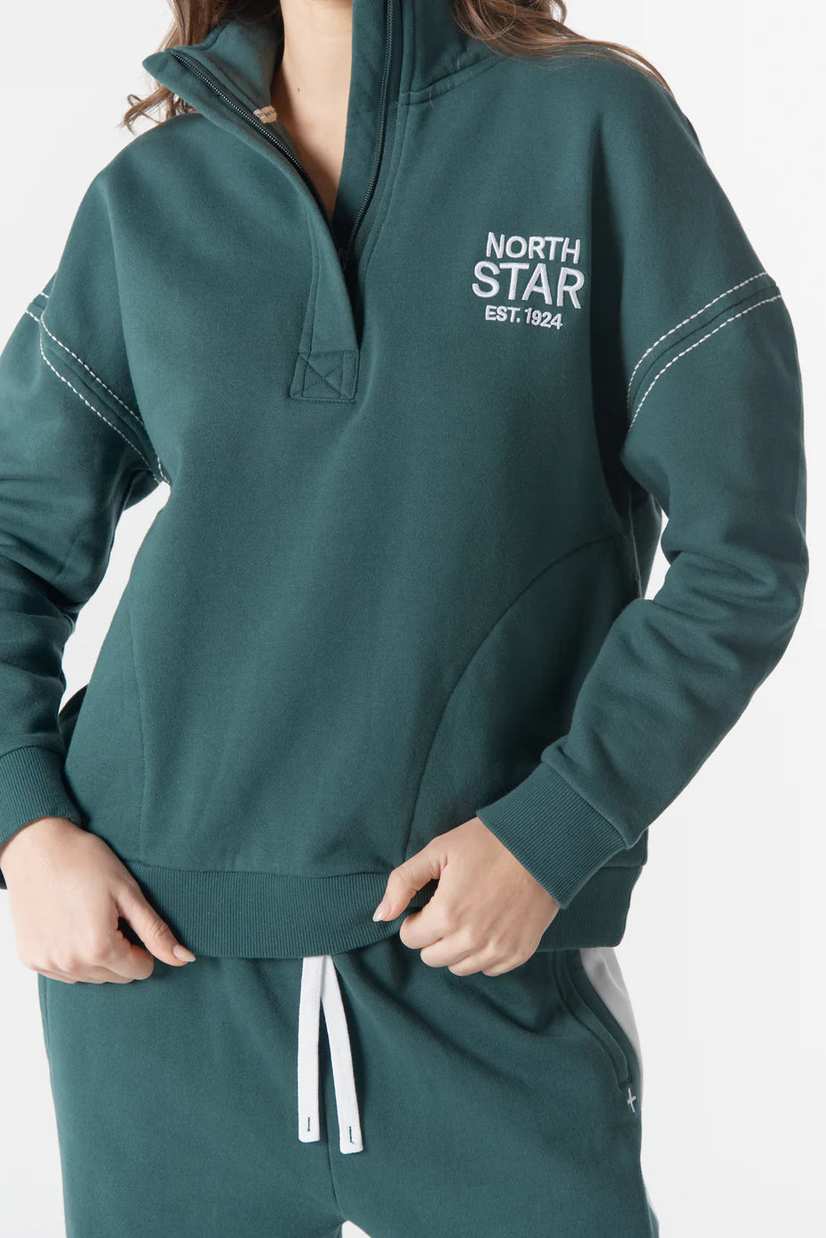 C1851-W26 Off Track ½ Zip Sweater |  Rainforest/White