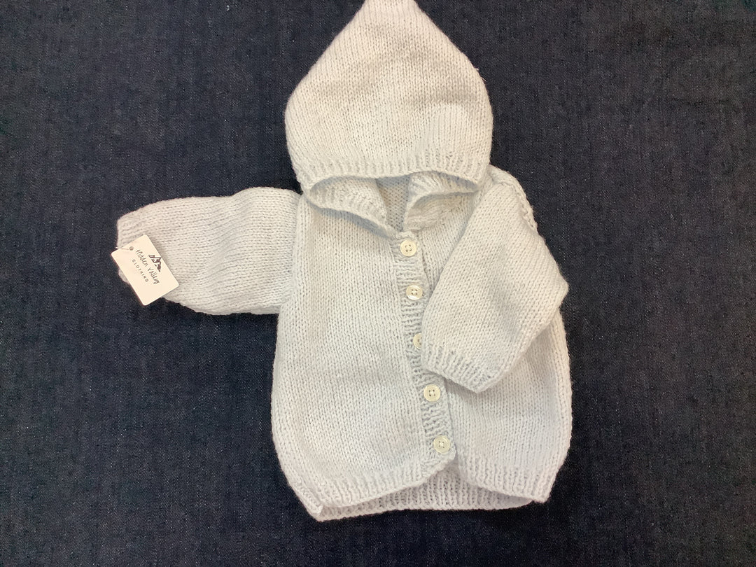 1432128 HVC Hand Knitted Baby  Hooded Cardigan | Ice Blue