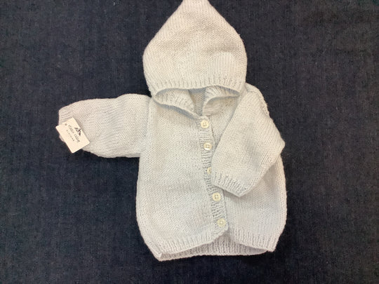 1432128 HVC Hand Knitted Baby  Hooded Cardigan | Ice Blue