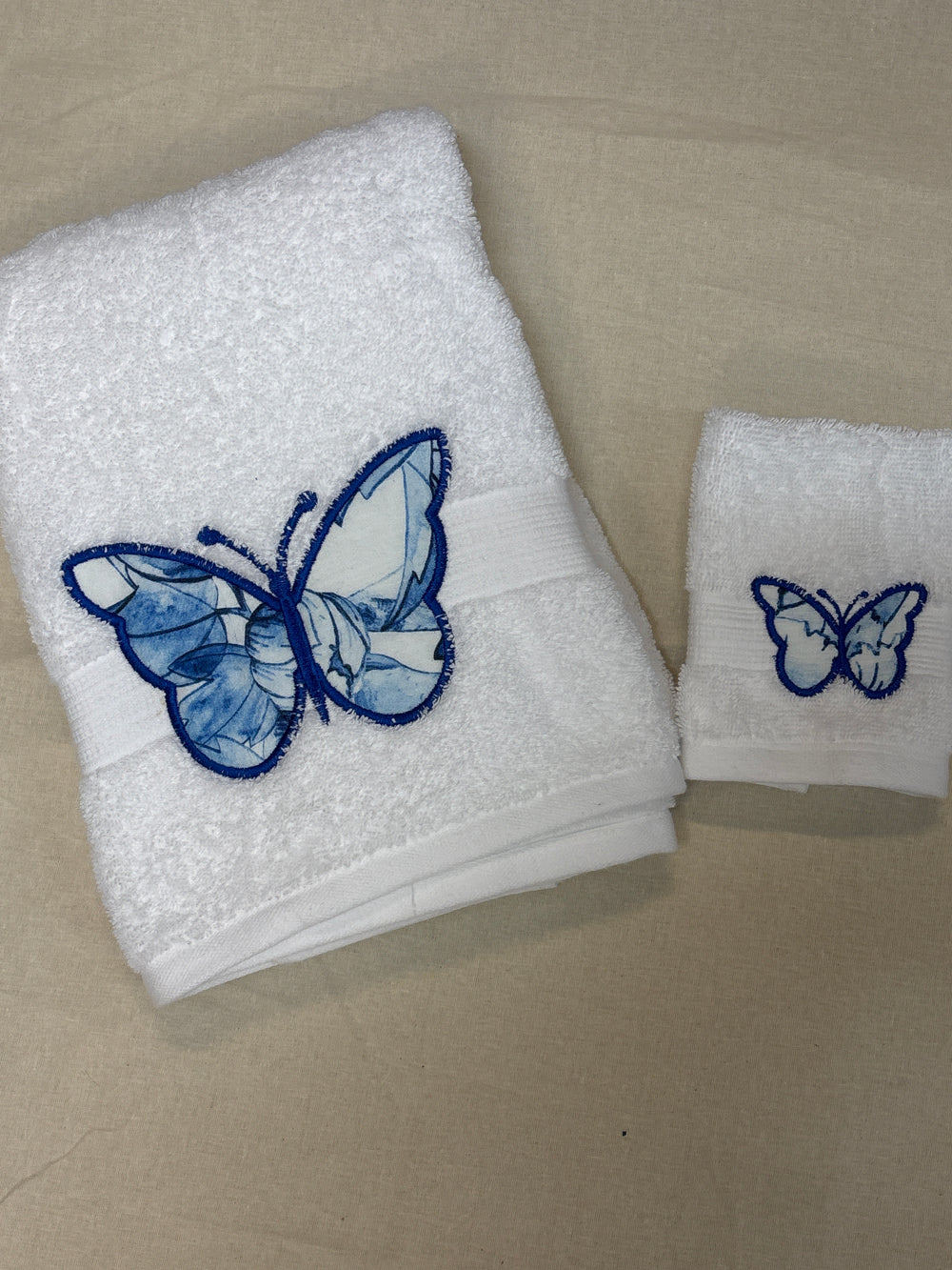 HVC 1432186 Embroidered Towel Set | White Butterfly