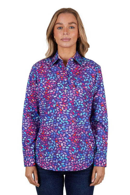 H4S2101049 Wmns June 1/2 Plkt LS Shirt | Navy