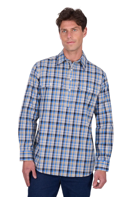 H5S1126185 Mens Gibson 1/2 Plkt LS Shirt | Blue/Tan