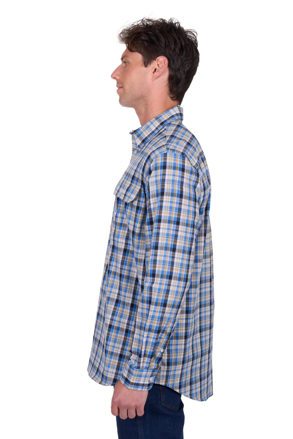 H5S1126185 Mens Gibson 1/2 Plkt LS Shirt | Blue/Tan