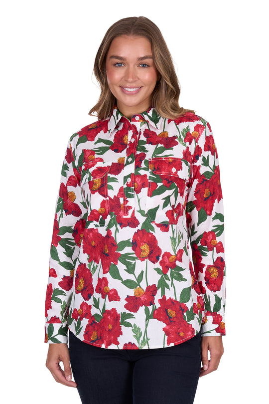 H5S2101126 Women's Zoe Half Placket Long Sleeve Shirt | Multi