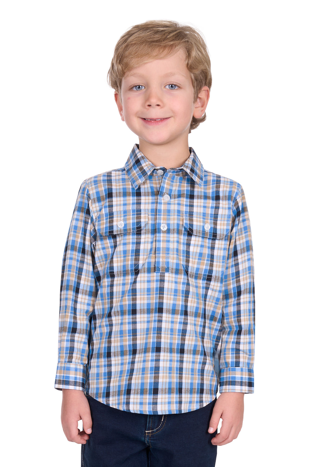 H5S7101185 Kids Gibson 1/2 Plkt LS Shirt | Blue/Tan