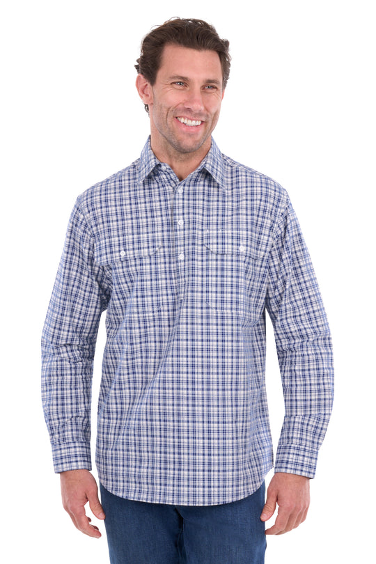 H6S1126186 Men’s Brooks Half Placket Long Sleeve Shirt | Blue / White