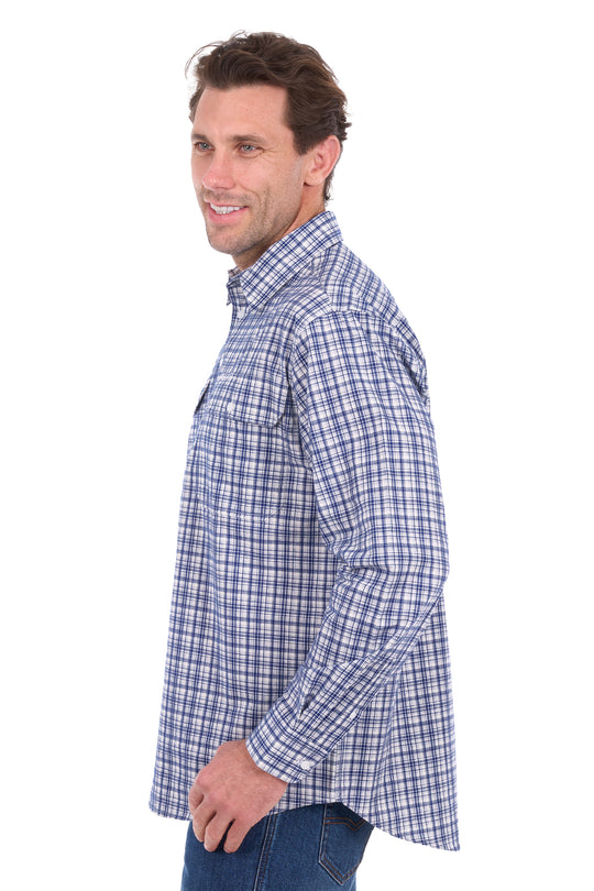 H6S1126186 Men’s Brooks Half Placket Long Sleeve Shirt | Blue / White