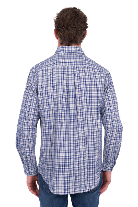 H6S1126186 Men’s Brooks Half Placket Long Sleeve Shirt | Blue / White
