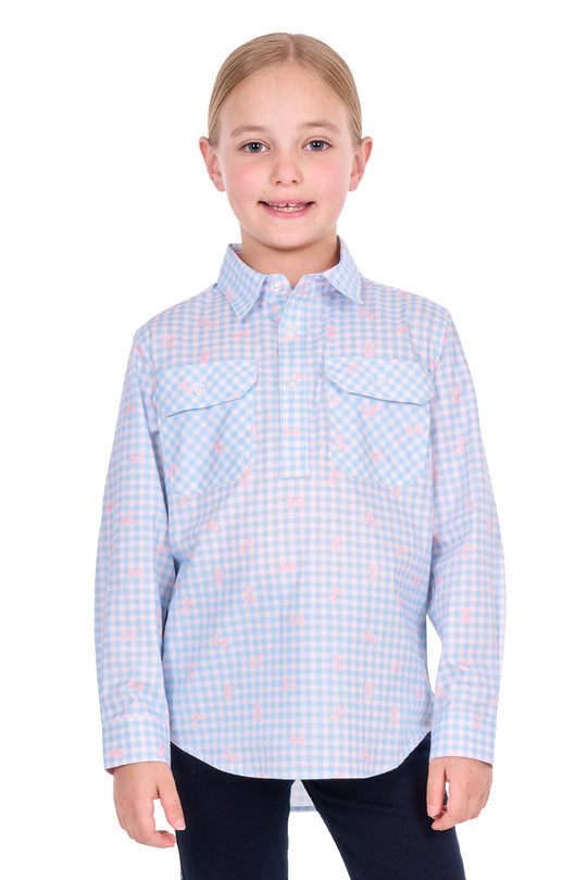 H6S7101156 Kid’s Lillia Half Placket Long Sleeve Shirt | Pale Blue /Pink