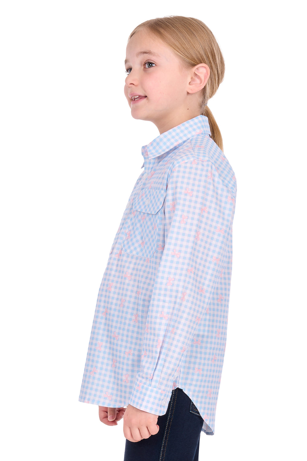 H6S7101156 Kid’s Lillia Half Placket Long Sleeve Shirt | Pale Blue /Pink