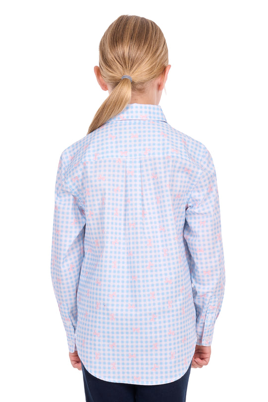 H6S7101156 Kid’s Lillia Half Placket Long Sleeve Shirt | Pale Blue /Pink