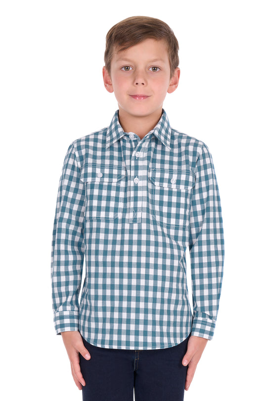 H6S7101185 Kids River 1/2 PLKT LS Shirt | Teal / White