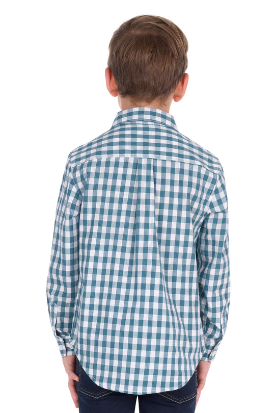H6S7101185 Kids River 1/2 PLKT LS Shirt | Teal / White