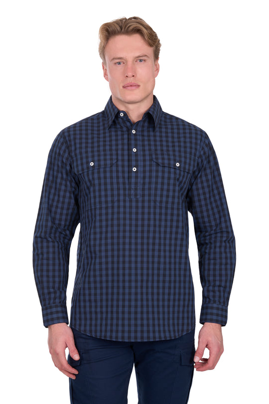 H6W1126189 Mens Nash 1/2 Plkt LS Shirt | Navy/Black