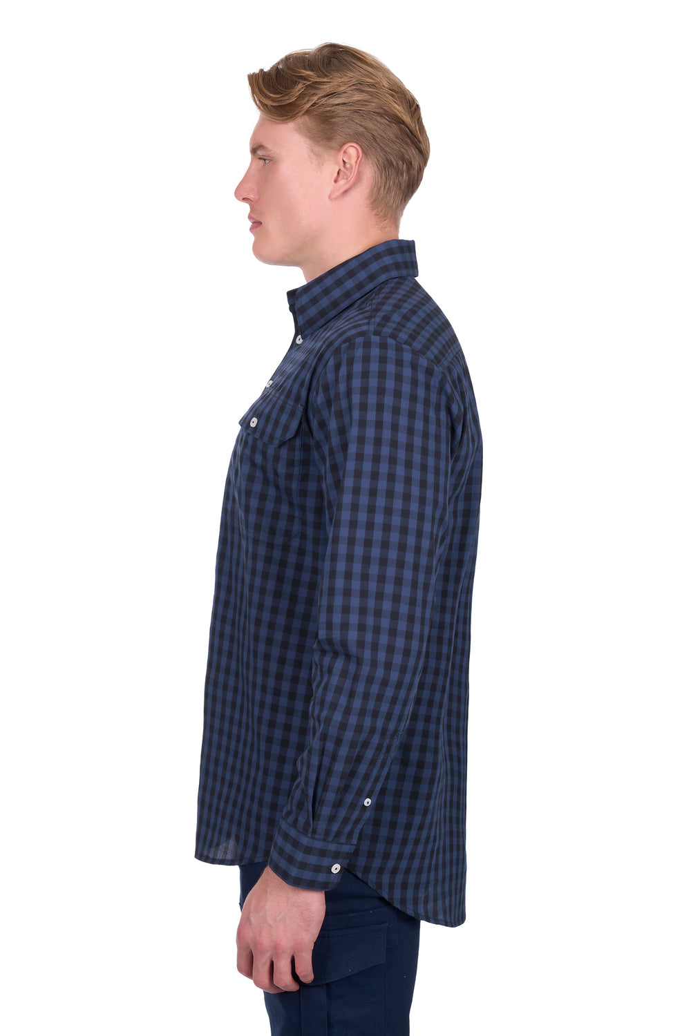 H6W1126189 Mens Nash 1/2 Plkt LS Shirt | Navy/Black