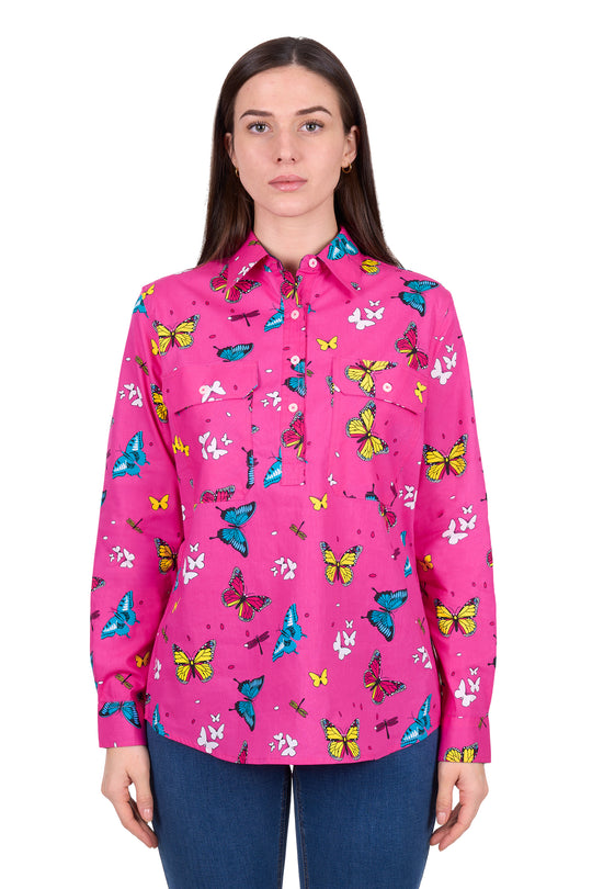 H6W2101169 Women's Giselle Half Placket Long Sleeve Shirt | Hot Pink