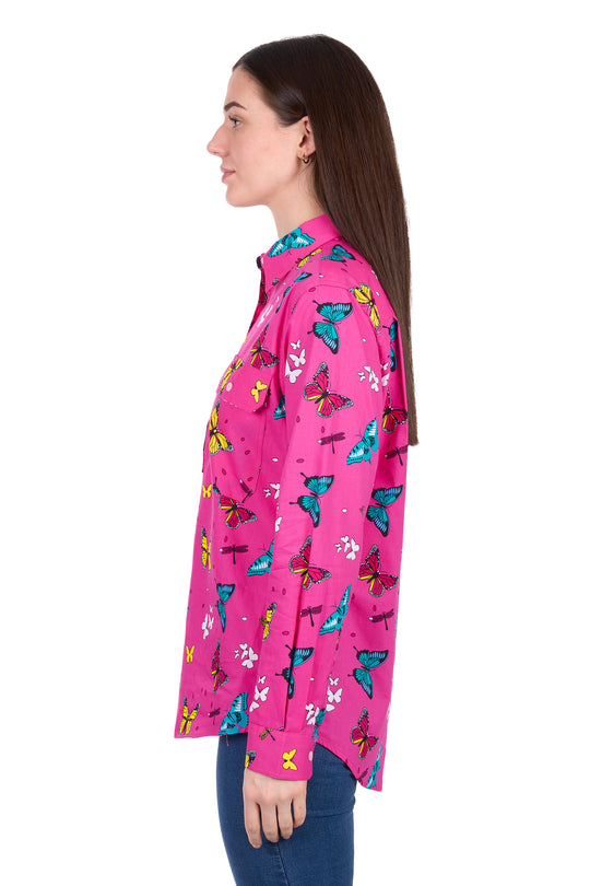H6W2101169 Women's Giselle Half Placket Long Sleeve Shirt | Hot Pink