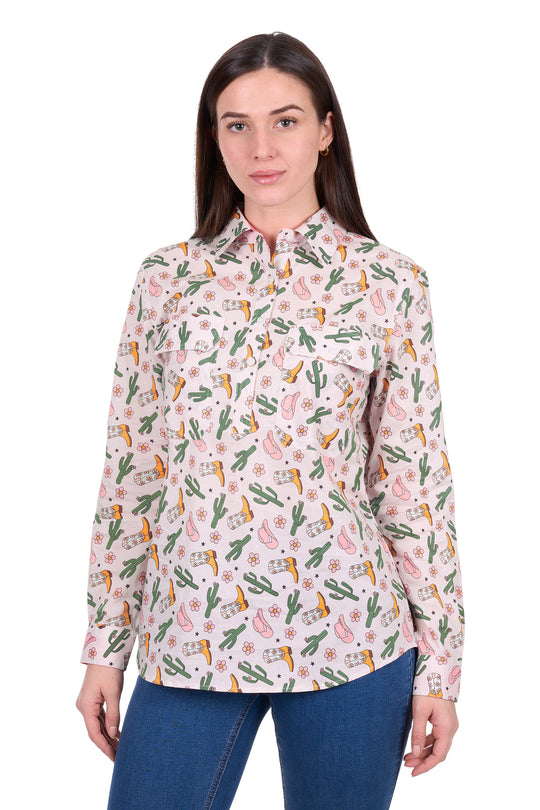 H6W2101170 Women's Cleo Half Placket Long Sleeve Shirt | Pink