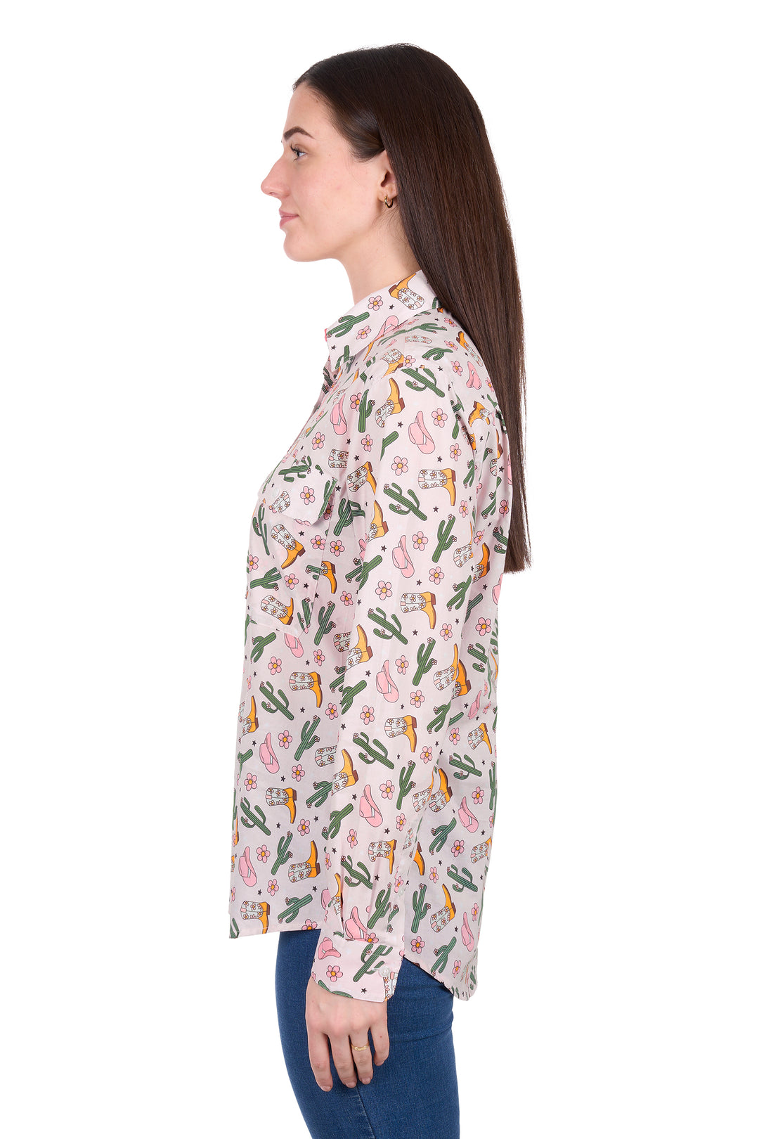 H6W2101170 Women's Cleo Half Placket Long Sleeve Shirt | Pink