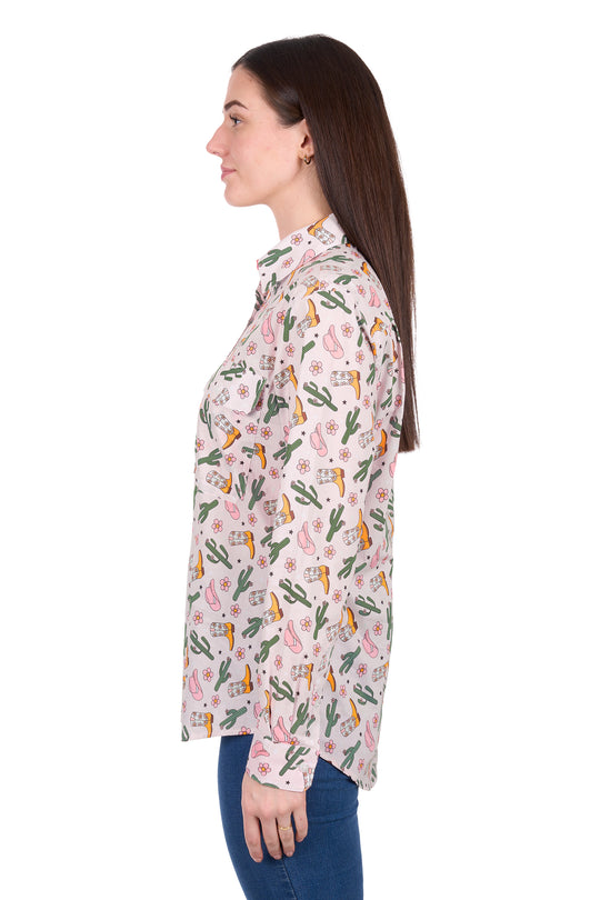 H6W2101170 Women's Cleo Half Placket Long Sleeve Shirt | Pink