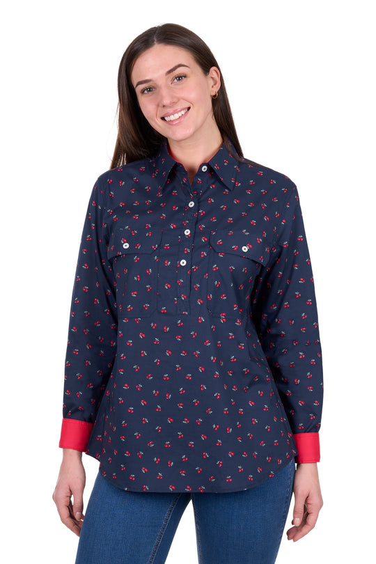 H6W2101175 Women's Cherry 1/2 Placket LS Shirt | DarK Navy