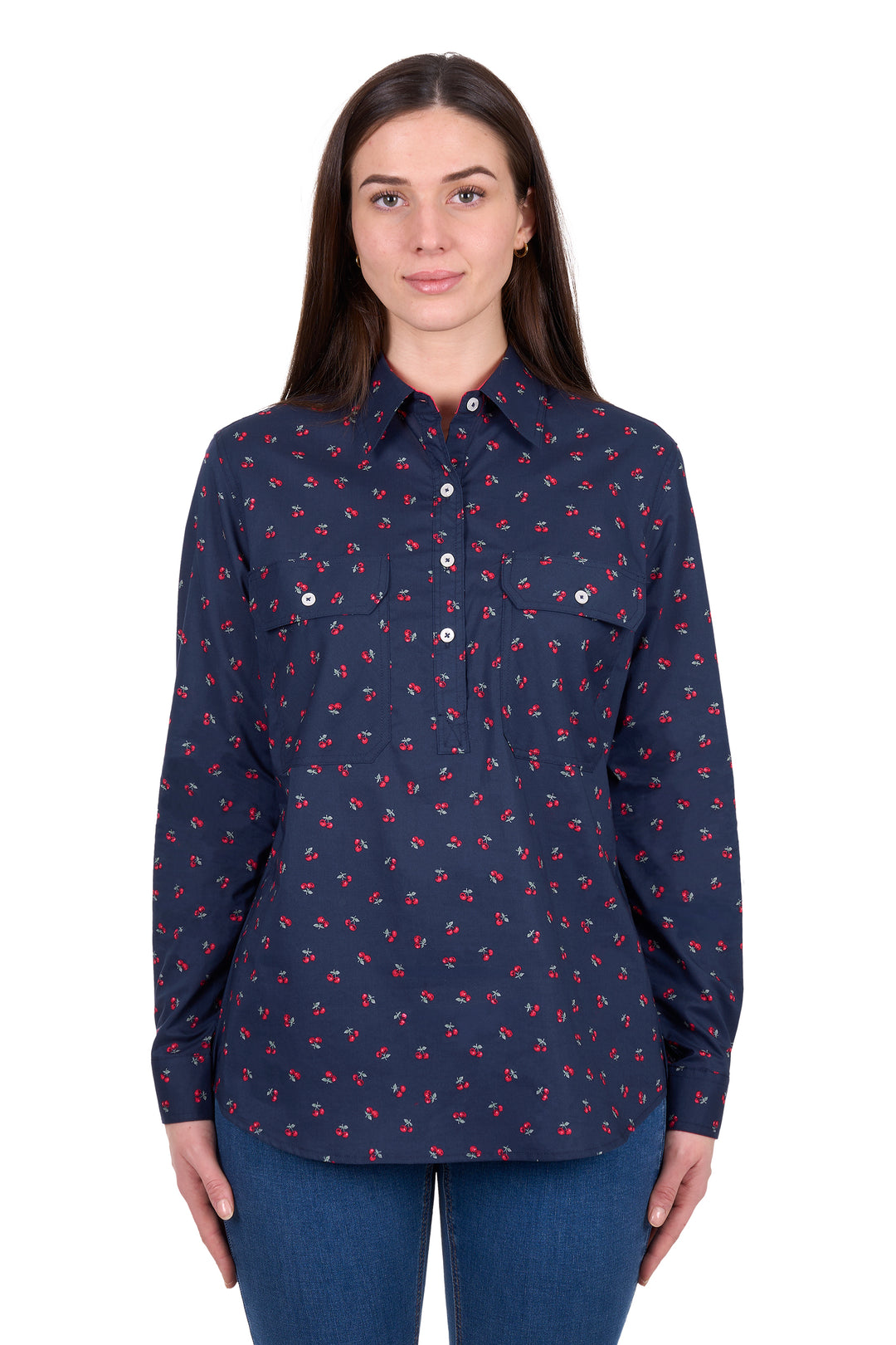 H6W2101175 Women's Cherry 1/2 Placket LS Shirt | DarK Navy