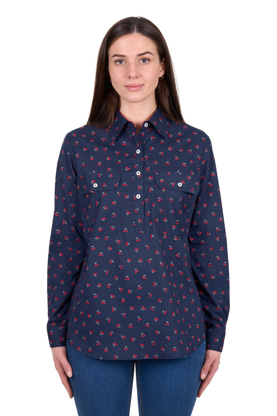 H6W2101175 Women's Cherry 1/2 Placket LS Shirt | DarK Navy
