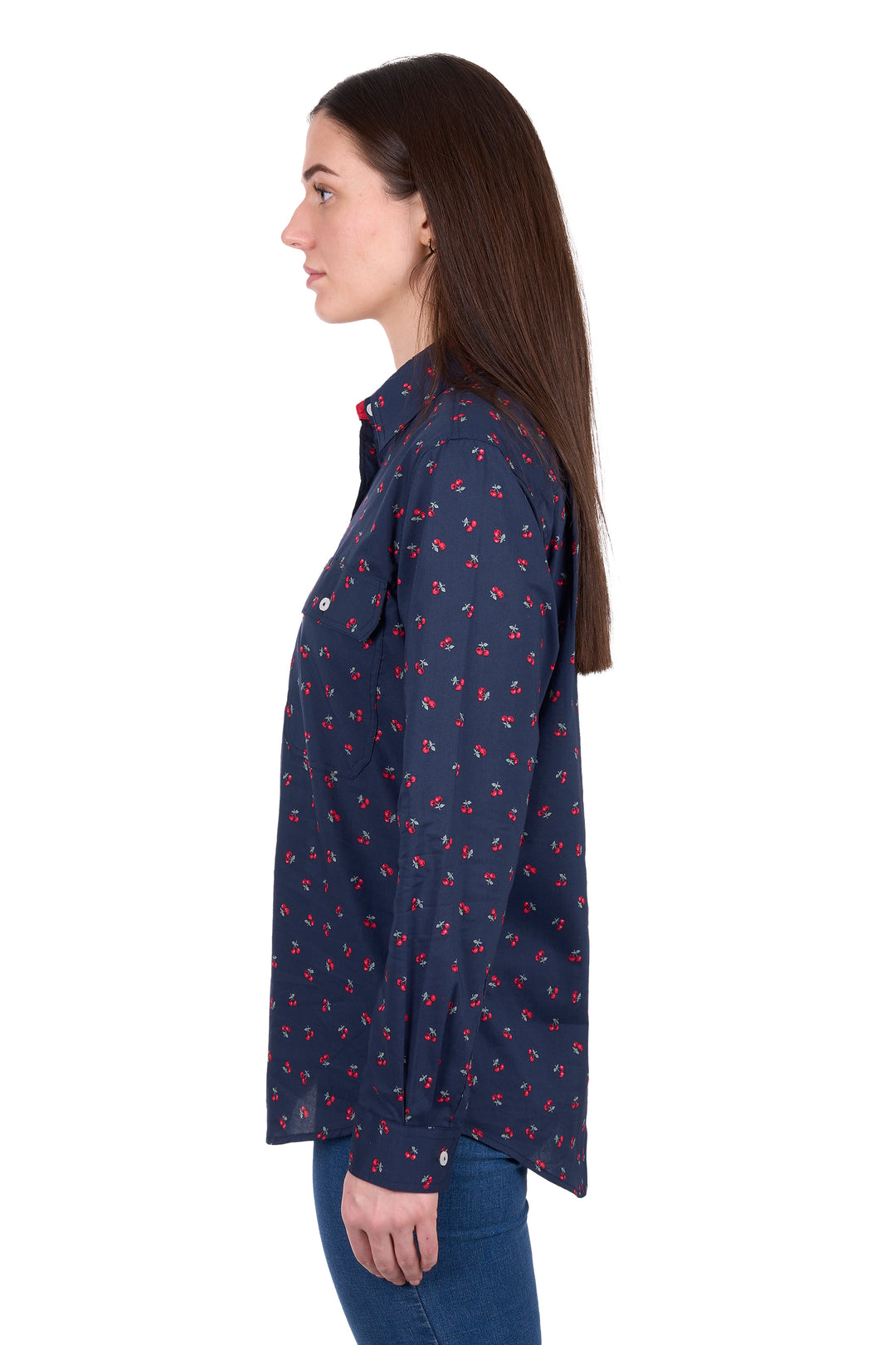 H6W2101175 Women's Cherry 1/2 Placket LS Shirt | DarK Navy