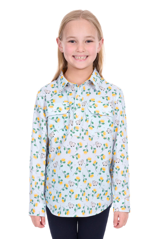 H6W7101166 Kid's Suzie Half Placket Long Sleeve Shirt | Light Blue
