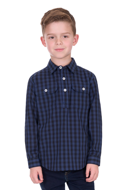 H6W7101189 Kids Nash 1/2 PLKT LS Shirt | Naby/Black
