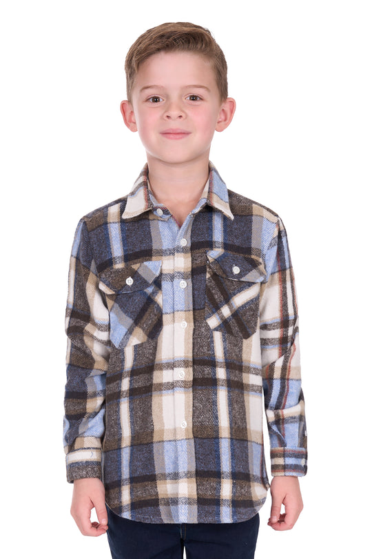 H6W7115283 Kid's Victor Thermal Long Sleeve Shirt | Tan / Blue
