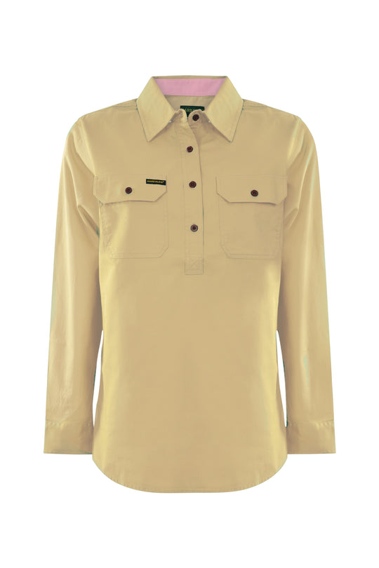 HCP2105002 Women's Half Placket Light Cotton L/S  Pastel Shirt