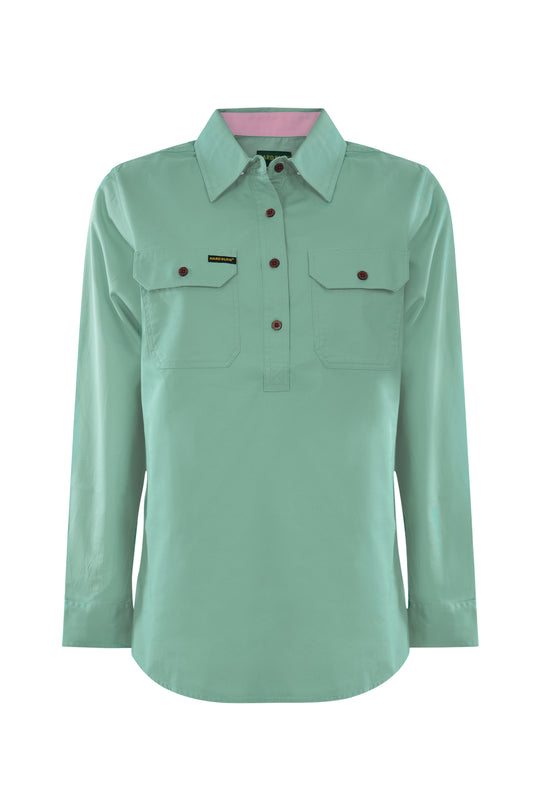 HCP2105002 Women's Half Placket Light Cotton L/S  Pastel Shirt