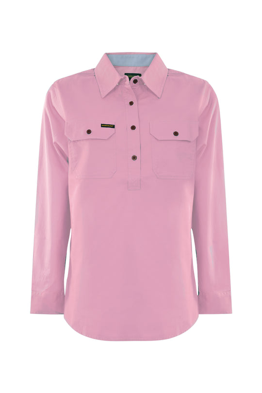 HCP2105002 Women's Half Placket Light Cotton L/S  Pastel Shirt