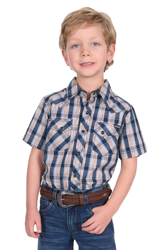 P5S3103075 Boys Peter SS Shirt | Navy/Tan