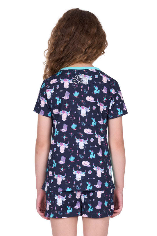 P5S5942PJS Girl’s Cowgirl Pyjamas | Navy / Aqua