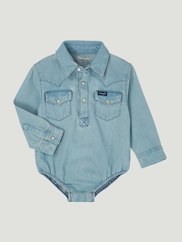PQ1371D Wrangler Baby Western LS Bodysuit | Faded Blue