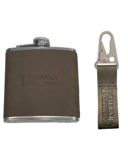 RMPA011 Pilbara Leather Keychain & Hip Flask