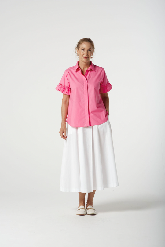 4448-S25 Ruffle Sleeve Shirt - Pink Cosmos
