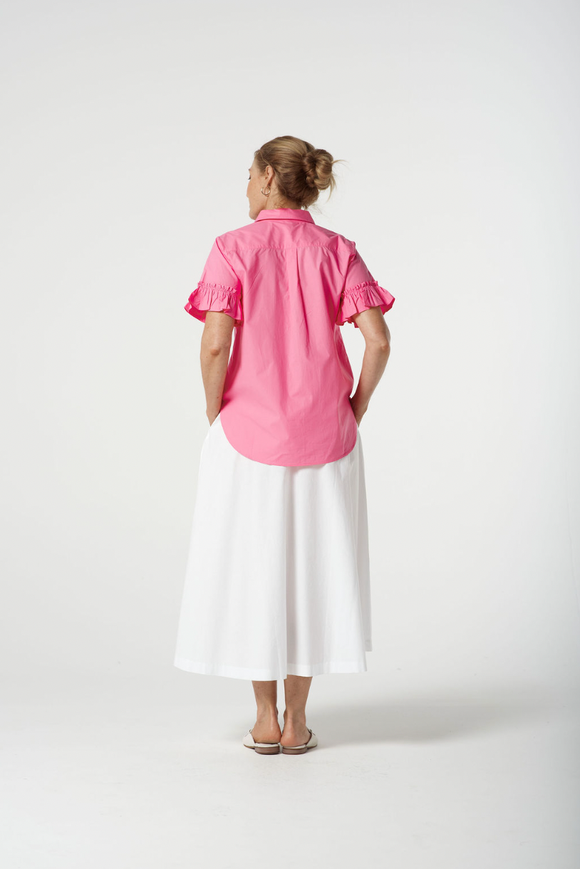 4448-S25 Ruffle Sleeve Shirt - Pink Cosmos