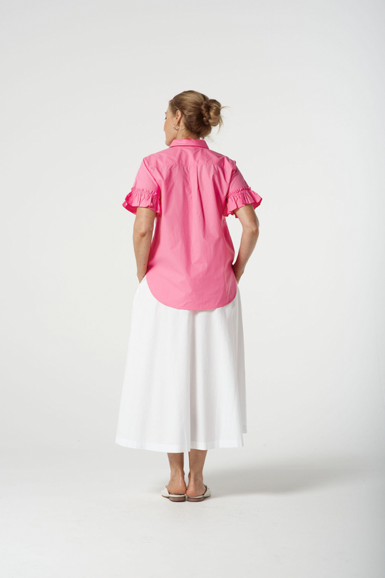 4448-S25 Ruffle Sleeve Shirt - Pink Cosmos