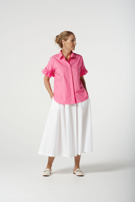 4448-S25 Ruffle Sleeve Shirt - Pink Cosmos