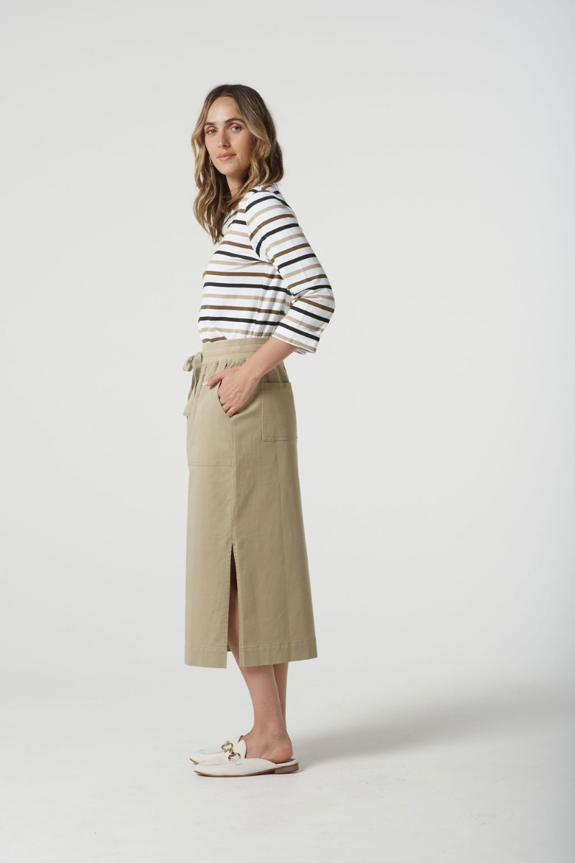 5279-S25 Long Rib Waist Casual Skirt - Beige