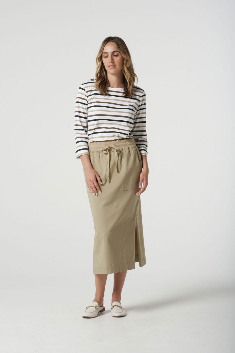 5279-S25 Long Rib Waist Casual Skirt - Beige