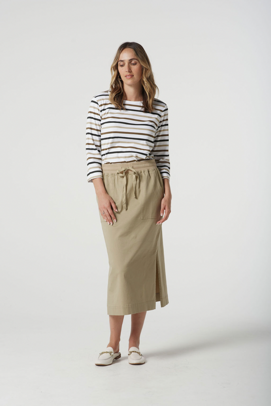 5279-S25 Long Rib Waist Casual Skirt - Beige