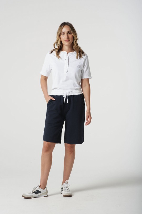 3294 Solid Frill Henley Cotton Tee