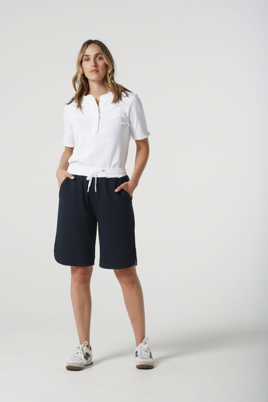 3294 Solid Frill Henley Cotton Tee