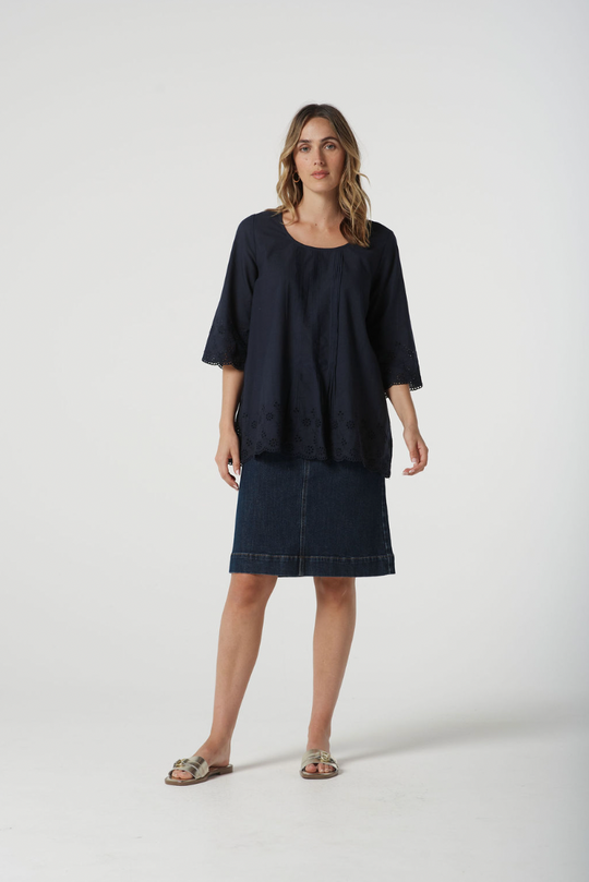 4445-S25 Trapeze Top Dark Navy