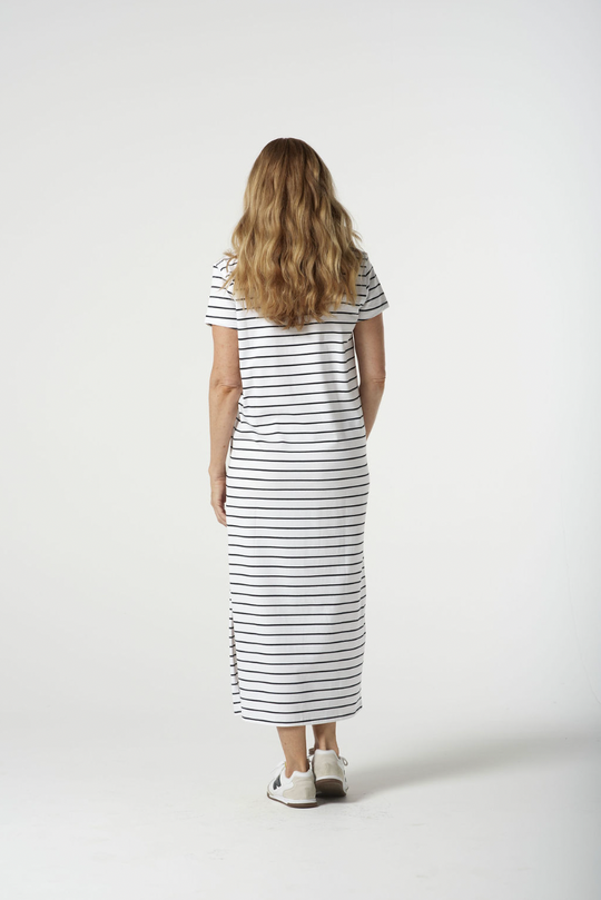 6292-21-S25 Easy Cotton Striped Tee Dress - White/Navy